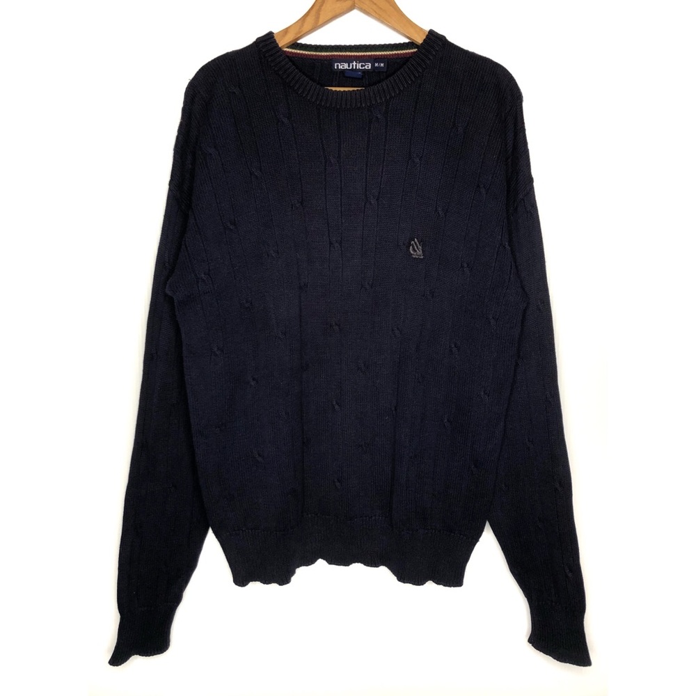 Nautica Vintage Cable Knit Navy Sweater Me…